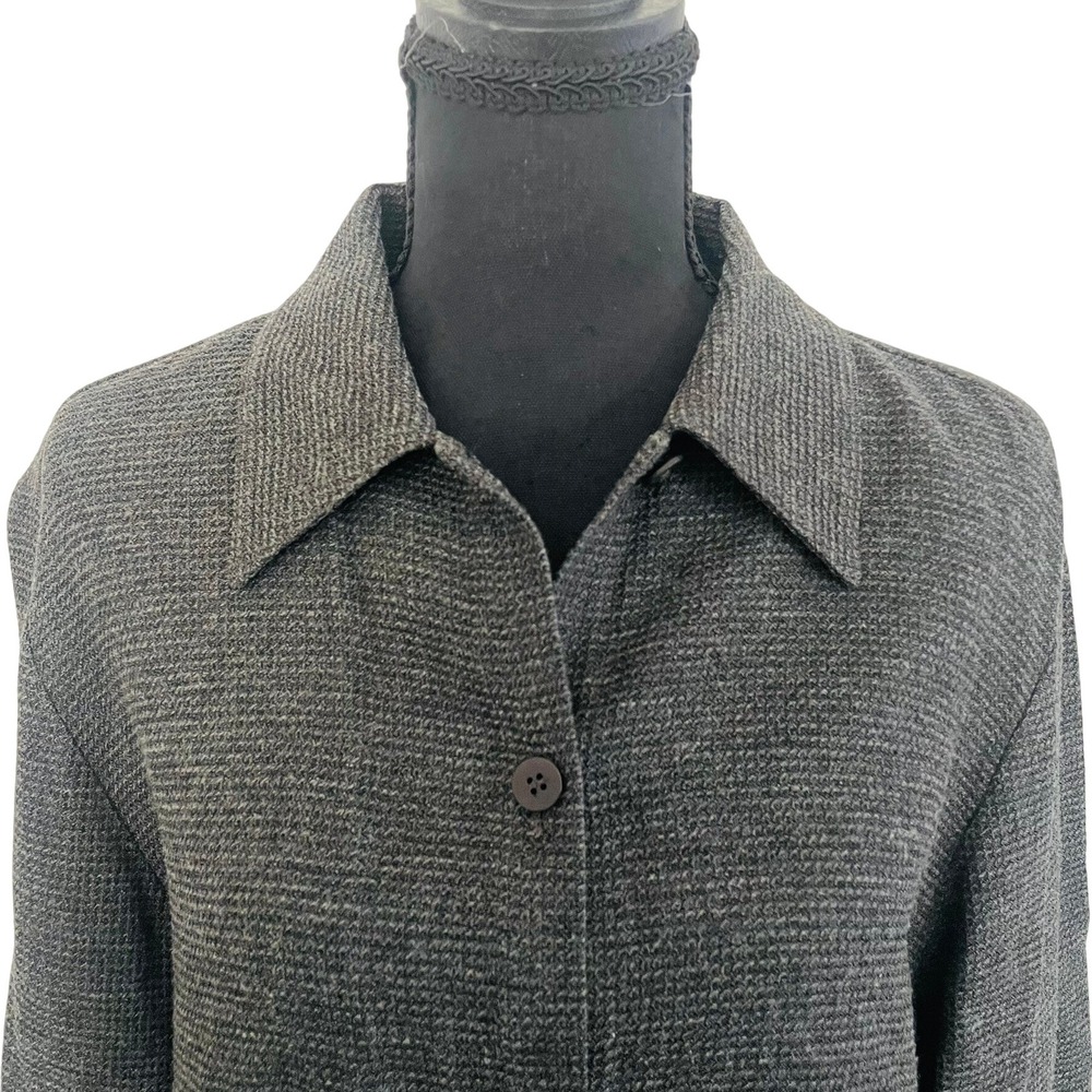 Eileen Fisher Waffle Wool Blend Italian Button Front Shirt Jacket Grey Womens SM - Picture 2 of 9